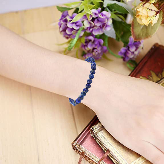 Spiritual Connection & Confidence: Original Blue Lapis Lazuli Round Beaded Bracelet for Unisex - In Use View | Natural Lapis Lazuli, Seven Chakra Crystal Bracelet for Success, Confidence & Career Growth