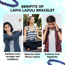 Load image into Gallery viewer, Spiritual Connection &amp; Confidence: Original Blue Lapis Lazuli Round Beaded Bracelet for Unisex - On Hand View | Natural Lapis Lazuli, Seven Chakra Crystal Bracelet for Success, Confidence &amp; Career Growth
