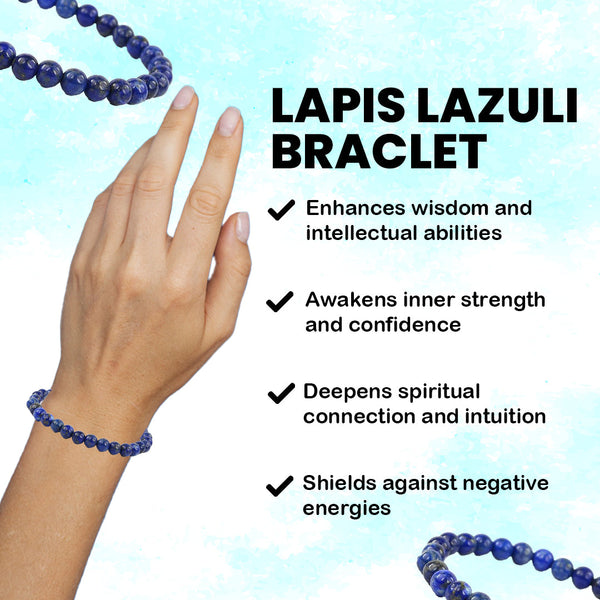 Spiritual Connection & Confidence: Original Blue Lapis Lazuli Round Beaded Bracelet for Unisex - Scale Reference | Natural Lapis Lazuli, Seven Chakra Crystal Bracelet for Success, Confidence & Career Growth