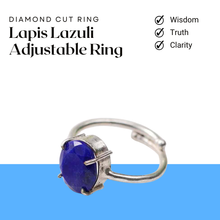 Load image into Gallery viewer, Lapis Lazuli ring with a diamond-faceted surface, showcasing its rich royal blue color and elegant design.

