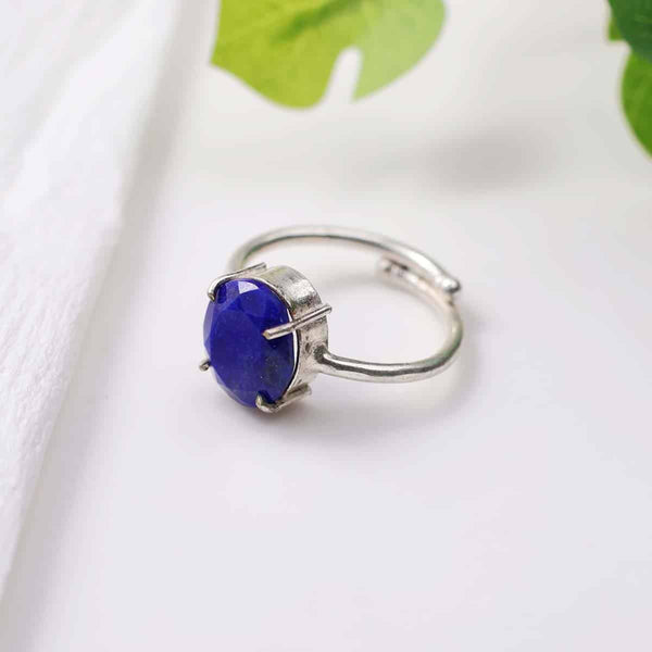 Lapis Lazuli Ring (Adjustable) – Symbol of Wisdom, Truth, and Royal Protection – Perfect for Unisex Wear - Side View | Natural Pyrite, Lapis Lazuli, Seven Chakra Crystal Ring for Evil Eye Protection & Negative Energy Shield