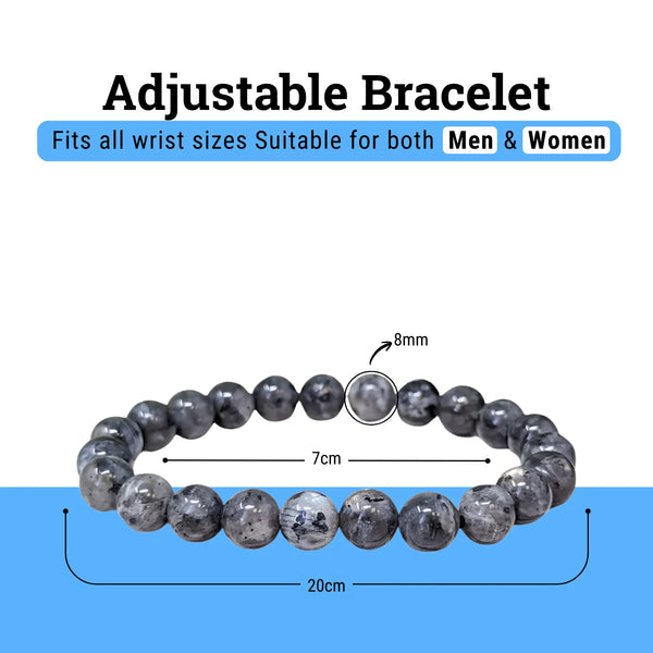 Protection & Intuition - Larvikite Bracelet for grounded clarity and inner steadiness - Close Up Detail Texture | Natural Crystal Bracelet for Evil Eye Protection & Negative Energy Shield