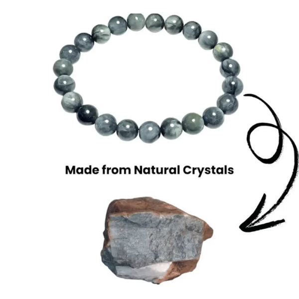 Natural grey crystal bead bracelet with polished round stones.