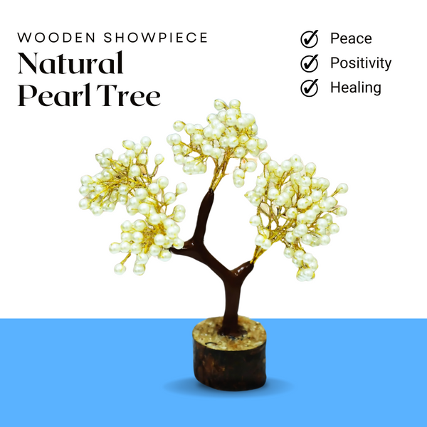 Natural Pearl Tree – Inner Peace & Emotional Healing | Perfect Showpiece for Housewarming, Diwali & Gifting - Front View | Natural Crystal Ring for Wealth & Abundance