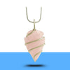 Polished rose quartz arrowhead gemstone pendant symbolizing love and strength