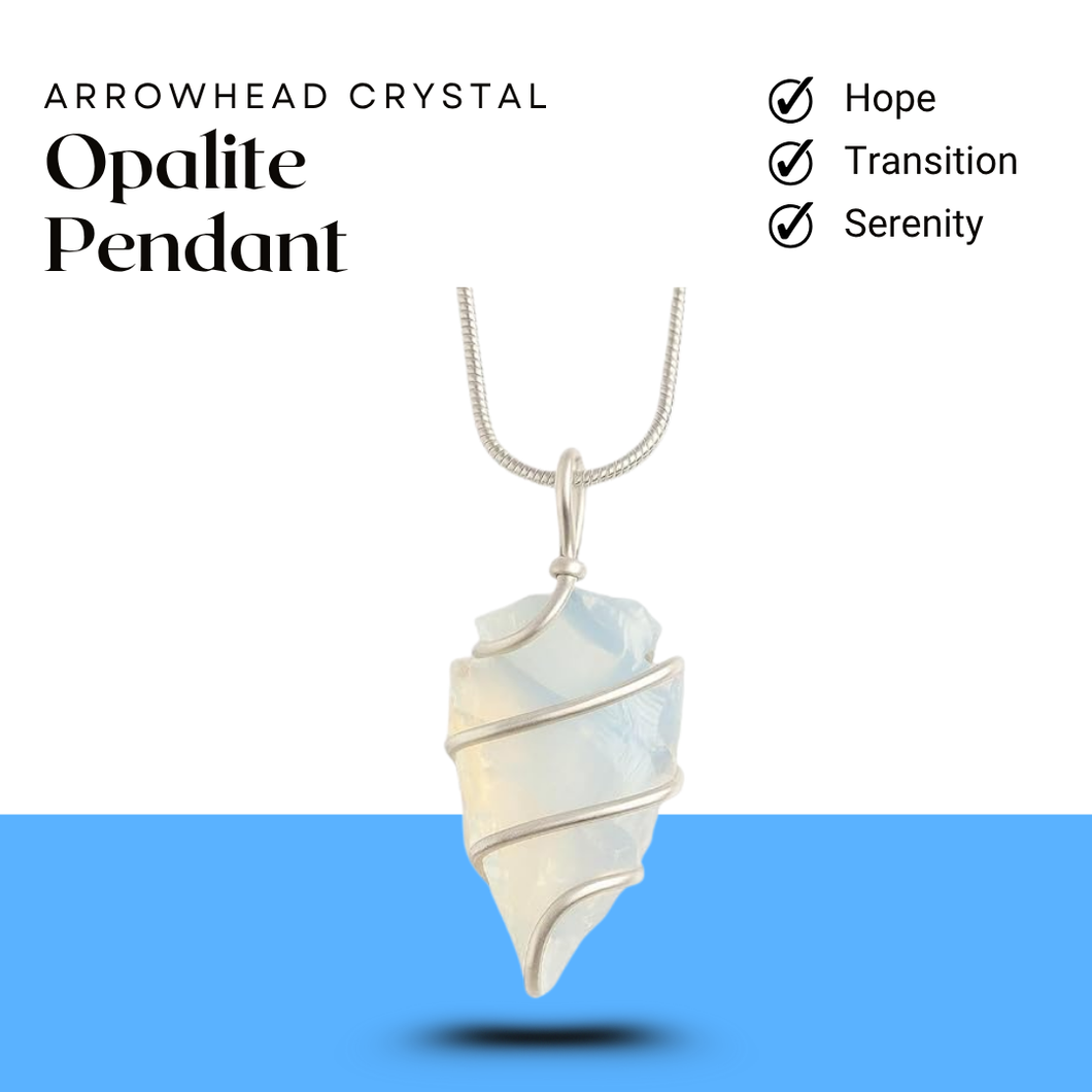 Opalite arrowhead crystal pendant with chain, a spiritual necklace for clarity and emotional balance