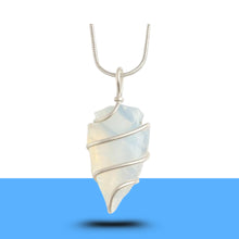Load image into Gallery viewer, Opalite Arrowhead Pendant – Symbol of Transition, Clarity, and Inner Peace – Perfect for Unisex Wear - Close Up Detail Texture | Natural Seven Chakra Crystal Pendant for Calmness &amp; Stress Relief
