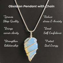 Load image into Gallery viewer, Opalite Arrowhead Pendant – Symbol of Transition, Clarity, and Inner Peace – Perfect for Unisex Wear - Scale Reference | Natural Seven Chakra Crystal Pendant for Calmness &amp; Stress Relief
