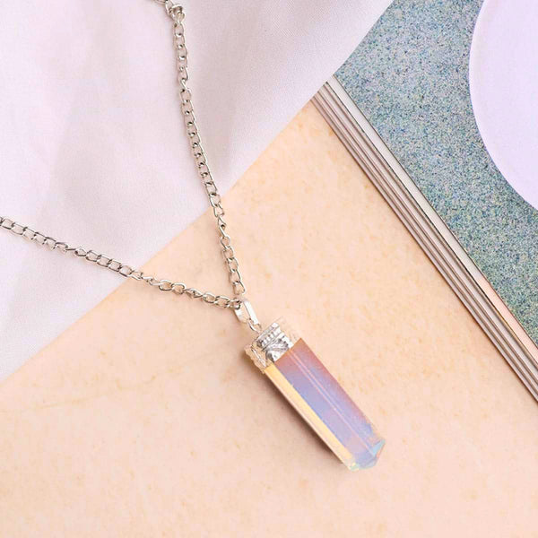 Opalite Stone Pendant – Healing Pencil Necklace for Clarity, Calmness & Spiritual Growth - Lifestyle View | Natural Crystal Pendant for Success, Confidence & Career Growth