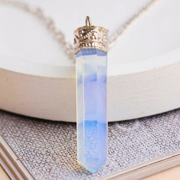 Opalite Stone Pendant – Healing Pencil Necklace for Clarity, Calmness & Spiritual Growth - Side View | Natural Crystal Pendant for Success, Confidence & Career Growth