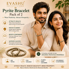 Load image into Gallery viewer, Natural Pyrite Bracelet Pack of 2 | Adjustable Wealth &amp; Protection Crystal Bracelets for Men &amp; Women - Lifestyle View | Natural Pyrite Crystal Bracelet for Evil Eye Protection &amp; Negative Energy Shield
