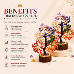 Pack of 2 Seven Chakra Crystal Trees with Wooden Base – Natural Decorative Tree for Balance, Harmony & Positive Energy | Home & Office Décor - Close Up Detail Texture | Natural Seven Chakra Crystal Ring for Chakra Balance & Energy Alignment