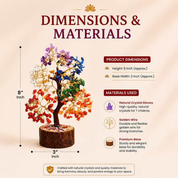 Pack of 2 Seven Chakra Crystal Trees with Wooden Base – Natural Decorative Tree for Balance, Harmony & Positive Energy | Home & Office Décor - Scale Reference | Natural Seven Chakra Crystal Ring for Chakra Balance & Energy Alignment