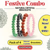 Pack of 4 Crystal Bracelets – Green Aventurine, Silver Hematite, Red Jasper & Rose Quartz | Growth & Balance - Front View | Natural Rose Quartz, Green Aventurine, Red Jasper Crystal Bracelet for Wealth & Abundance
