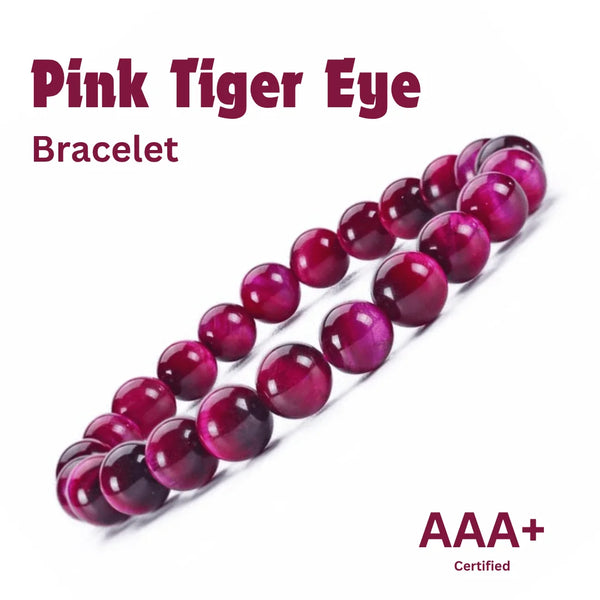 Pink Tiger Eye bead bracelet with polished round stones.