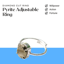 Load image into Gallery viewer, Pyrite diamond cut adjustable ring symbolizing willpower, action, fortune and confidence.
