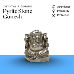 Pyrite Ganesh crystal idol with golden texture representing abundance, prosperity and protection.