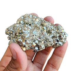 Pyrite Ring with Natural Pyrite Stone Combo– Crystal Set for Money & Protection - Suitable for Unisex - Close Up Detail Texture | Natural Pyrite Crystal Bracelet for Evil Eye Protection & Negative Energy Shield