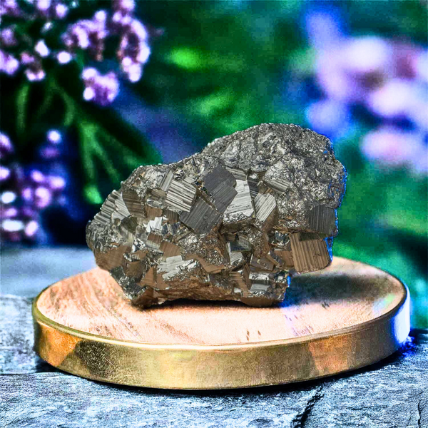 Pyrite Ring with Natural Pyrite Stone Combo– Crystal Set for Money & Protection - Suitable for Unisex - On Hand View | Natural Pyrite Crystal Bracelet for Evil Eye Protection & Negative Energy Shield