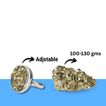 Load image into Gallery viewer, Pyrite Ring with Natural Pyrite Stone Combo– Crystal Set for Money &amp; Protection - Suitable for Unisex - Side View | Natural Pyrite Crystal Bracelet for Evil Eye Protection &amp; Negative Energy Shield
