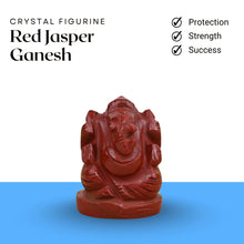 Load image into Gallery viewer, Red Jasper Ganesh crystal figurine symbolizing protection, strength and success, made from natural healing stone.
