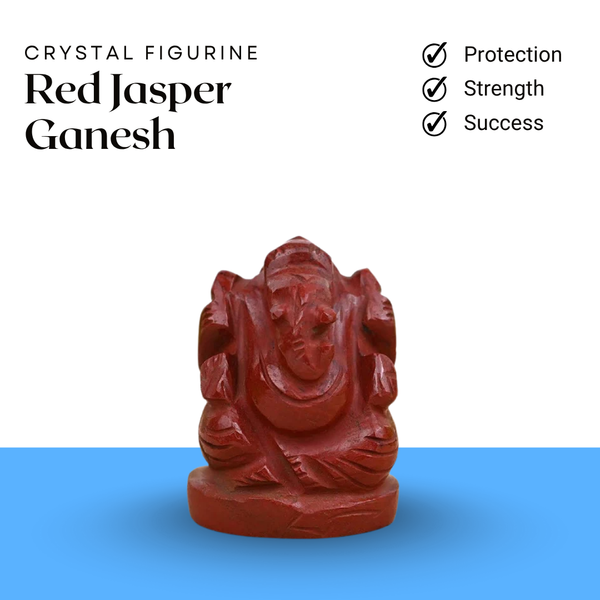 Red Jasper Ganesh crystal figurine symbolizing protection, strength and success, made from natural healing stone.