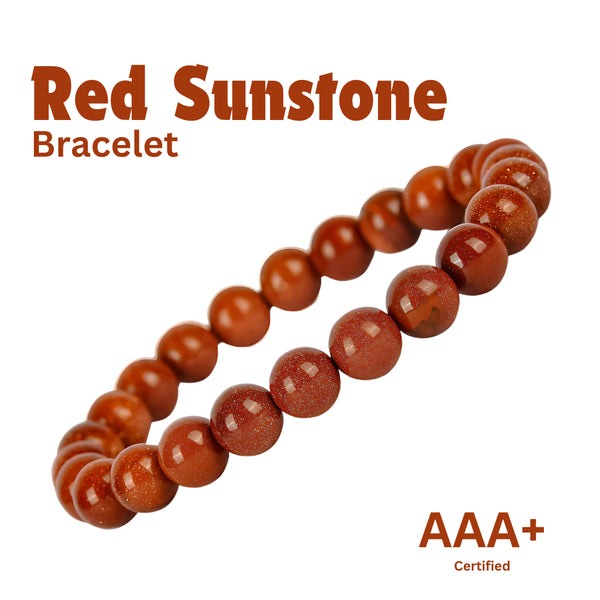 Motivation & Self-Belief - Red Sunstone Bracelet for drive, vitality, and a stronger sense of personal momentum - Front View | Natural Seven Chakra Crystal Bracelet for Success, Confidence & Career Growth