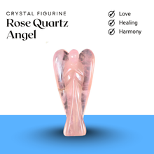 Load image into Gallery viewer, Rose Quartz Angel figurine on a clean white and blue background symbolizing love, healing, and harmony.
