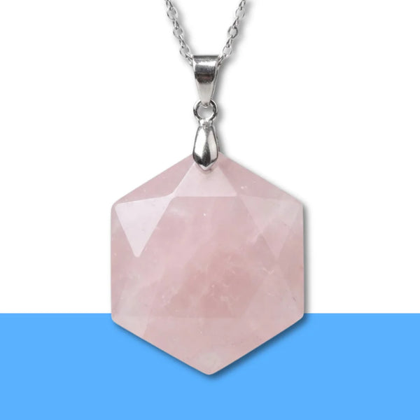 Rose Quartz Hexagon Pendant – Symbol of Love, Gentleness, and Comfort – Perfect for Daily Wear - Close Up Detail Texture | Natural Rose Quartz, Seven Chakra Crystal Ring for Love & Relationship Harmony