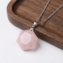 Load image into Gallery viewer, Rose Quartz Hexagon Pendant – Symbol of Love, Gentleness, and Comfort – Perfect for Daily Wear - Scale Reference | Natural Rose Quartz, Seven Chakra Crystal Ring for Love &amp; Relationship Harmony
