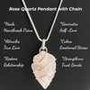 Rose quartz pendant with a silver chain, a healing crystal necklace for love and emotional balance