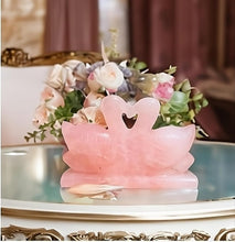 Load image into Gallery viewer, Rose Quartz Swan Pair Figurine – Crystal for Love, Marriage &amp; Relationship Harmony - Scale Reference | Natural Rose Quartz Crystal Ring for Love &amp; Relationship Harmony
