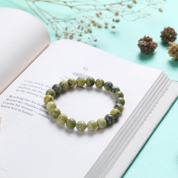 Protection & Emotional Wellness - Serpentine Bracelet for calm energy and daily balance - Side View | Natural Seven Chakra Crystal Bracelet for Evil Eye Protection & Negative Energy Shield