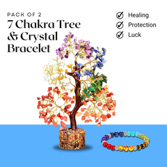 Combo 7 Chakra Healing Bracelet & 7 Chakra Crystal Tree Set - Wealth, Growth, Health and Peace - Front View | Natural Seven Chakra Crystal Bracelet for Wealth & Abundance