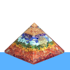 Natural 7 Chakra Crystal Orgone Pyramid - Balancing Energy & Enhancing Spiritual Connection - Close Up Detail Texture | Natural Seven Chakra Crystal Bracelet for Evil Eye Protection & Negative Energy Shield