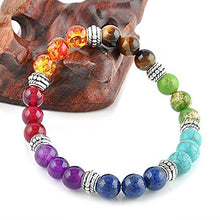 Load image into Gallery viewer, 7 Chakra Bracelet &amp; Pyrite Bracelet Set – Balance Energy &amp; Attract Abundance - Side View | Natural Pyrite, Seven Chakra Crystal Bracelet for Evil Eye Protection &amp; Negative Energy Shield
