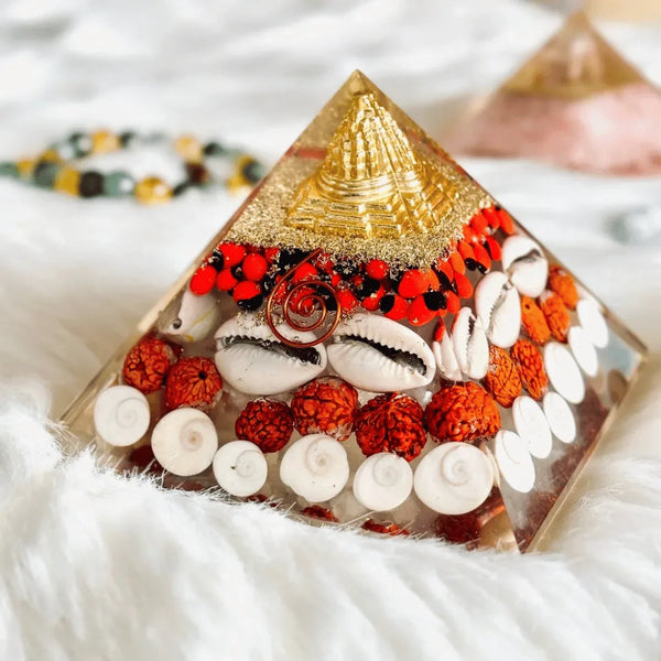 Shree Yantra Pyramid – Symbol of Cosmic Abundance, Prosperity, and Divine Energy – Perfect for Meditation - Side View | Raw Seven Chakra Crystal for Wealth & Abundance