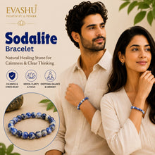Load image into Gallery viewer, Sodalite Bracelet – Natural Stone Bracelet for Clarity, Confidence &amp; Everyday Wear | Unisex Crystal Jewellery - On Hand View | Natural Seven Chakra Crystal Bracelet for Success, Confidence &amp; Career Growth
