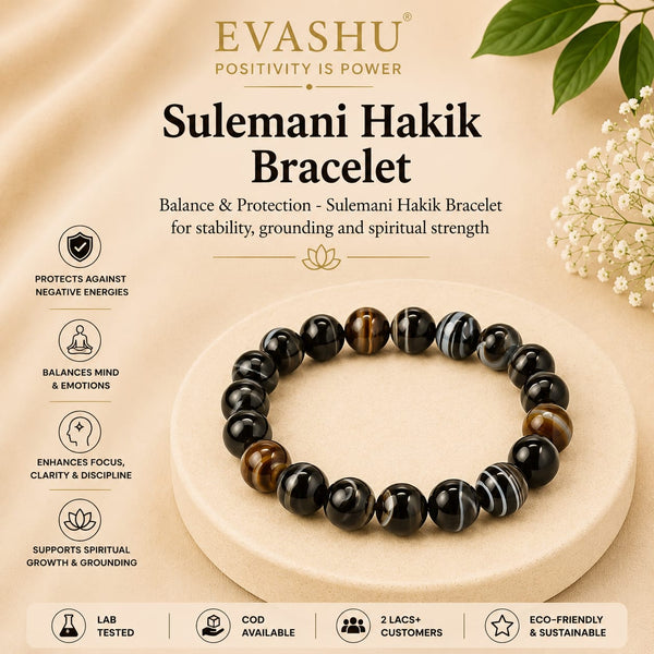 Sulemani Hakik Bracelet – Natural Stone Bracelet for Everyday Wear & Timeless Style | Unisex Crystal Jewellery - Front View | Natural Crystal Bracelet for Evil Eye Protection & Negative Energy Shield