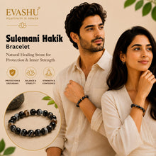 Load image into Gallery viewer, Sulemani Hakik Bracelet – Natural Stone Bracelet for Everyday Wear &amp; Timeless Style | Unisex Crystal Jewellery - On Hand View | Natural Crystal Bracelet for Evil Eye Protection &amp; Negative Energy Shield

