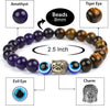 Strength & Protection - Tiger Eye, Amethyst, and Evil Eye Bracelet for unisex wear - Lifestyle View | Natural Amethyst, Tiger Eye, Evil Eye Crystal Bracelet for Evil Eye Protection & Negative Energy Shield
