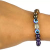 Strength & Protection - Tiger Eye, Amethyst, and Evil Eye Bracelet for unisex wear - Scale Reference | Natural Amethyst, Tiger Eye, Evil Eye Crystal Bracelet for Evil Eye Protection & Negative Energy Shield