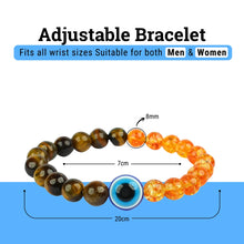Load image into Gallery viewer, Tiger Eye, Citrine &amp; Evil Eye Bracelet – Success, Protection &amp; Abundance | Lab Certified - Close Up Detail Texture | Natural Citrine, Tiger Eye, Seven Chakra Crystal Bracelet for Evil Eye Protection &amp; Negative Energy Shield
