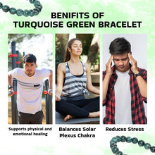 Load image into Gallery viewer, Peace &amp; Protection - Turquoise Green Stone Bracelet for ease, balance, and a calm daily presence - Scale Reference | Natural Firoza, Seven Chakra Crystal Bracelet for Evil Eye Protection &amp; Negative Energy Shield
