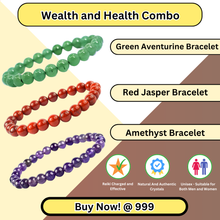Load image into Gallery viewer, Pack of 3 Wealth &amp; Health bracelets Green Aventurine, Red Jasper, Amethyst for prosperity, vitality &amp; emotional balance.
