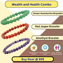 Pack of 3 Wealth & Health bracelets Green Aventurine, Red Jasper, Amethyst for prosperity, vitality & emotional balance.