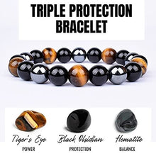 Load image into Gallery viewer, Triple Protection Bracelet – Hematite, Black Obsidian &amp; Tiger’s Eye | Balance, Protection &amp; Positive Energy
