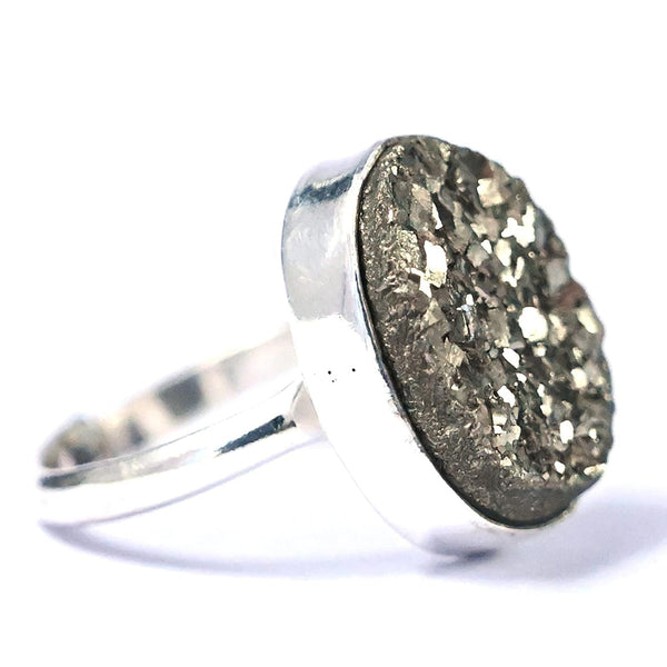Certified Original Pyrite Ring for Women and Men - Real Pyrite Stone for Wealth, Abundance & Success - Adjustable Fit