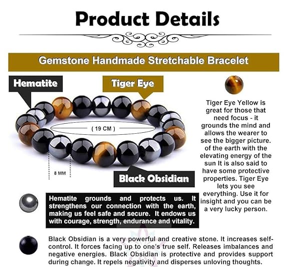 Triple Protection Bracelet – Hematite, Black Obsidian & Tiger’s Eye | Balance, Protection & Positive Energy