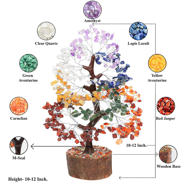 Seven Chakra Gemstone Tree - 150 Beads Natural Crystal Feng Shui | Wealth  and Growth tree for Healing & Home Décor